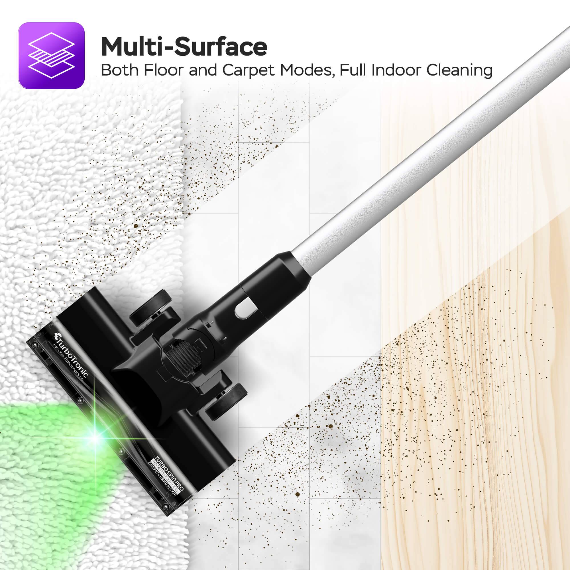 TurboTronic 15 kPa Stabstaubsauger mit grünem Laserlicht Akku kabellos 2in1 Handstaubsauger 120W beutellos leicht Hand Boden Stiel