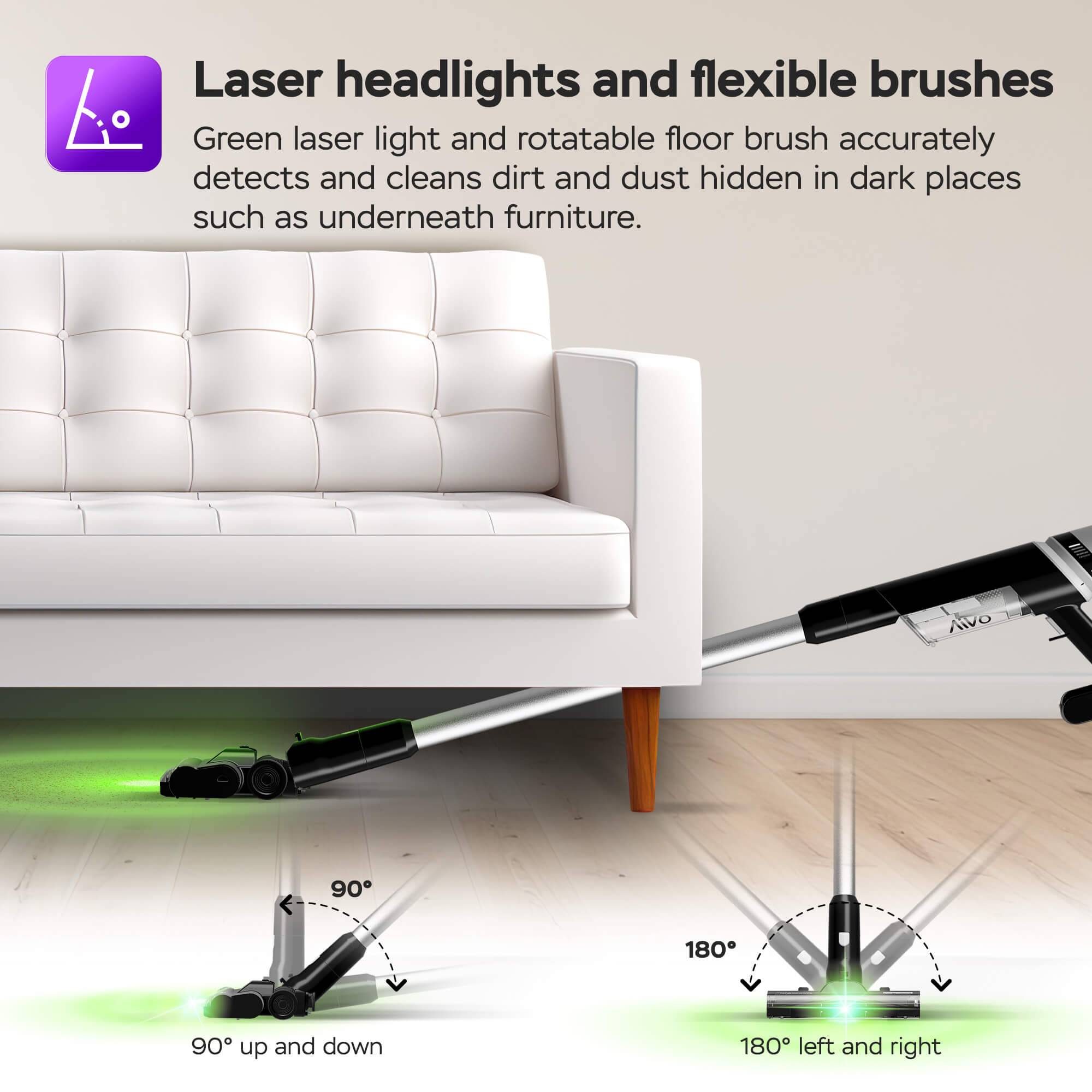 TurboTronic 15 kPa Stabstaubsauger mit grünem Laserlicht Akku kabellos 2in1 Handstaubsauger 120W beutellos leicht Hand Boden Stiel