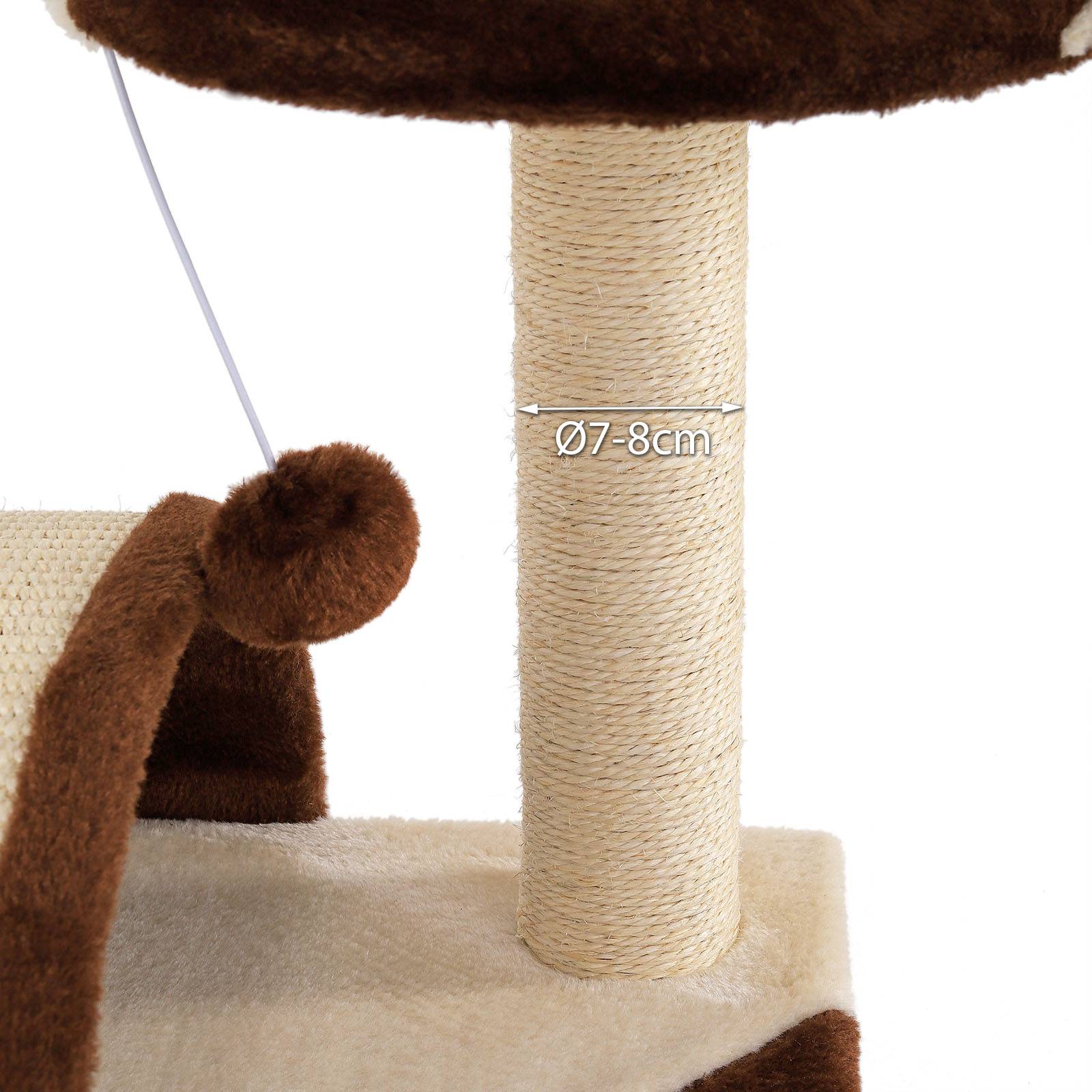 lionto Kompakt-Kratzbaum, kleiner Kratzbaum mit Spielball, Kratzbogen & Aussichtsplattform, platzsparend, Höhe 43 cm, braun/beige