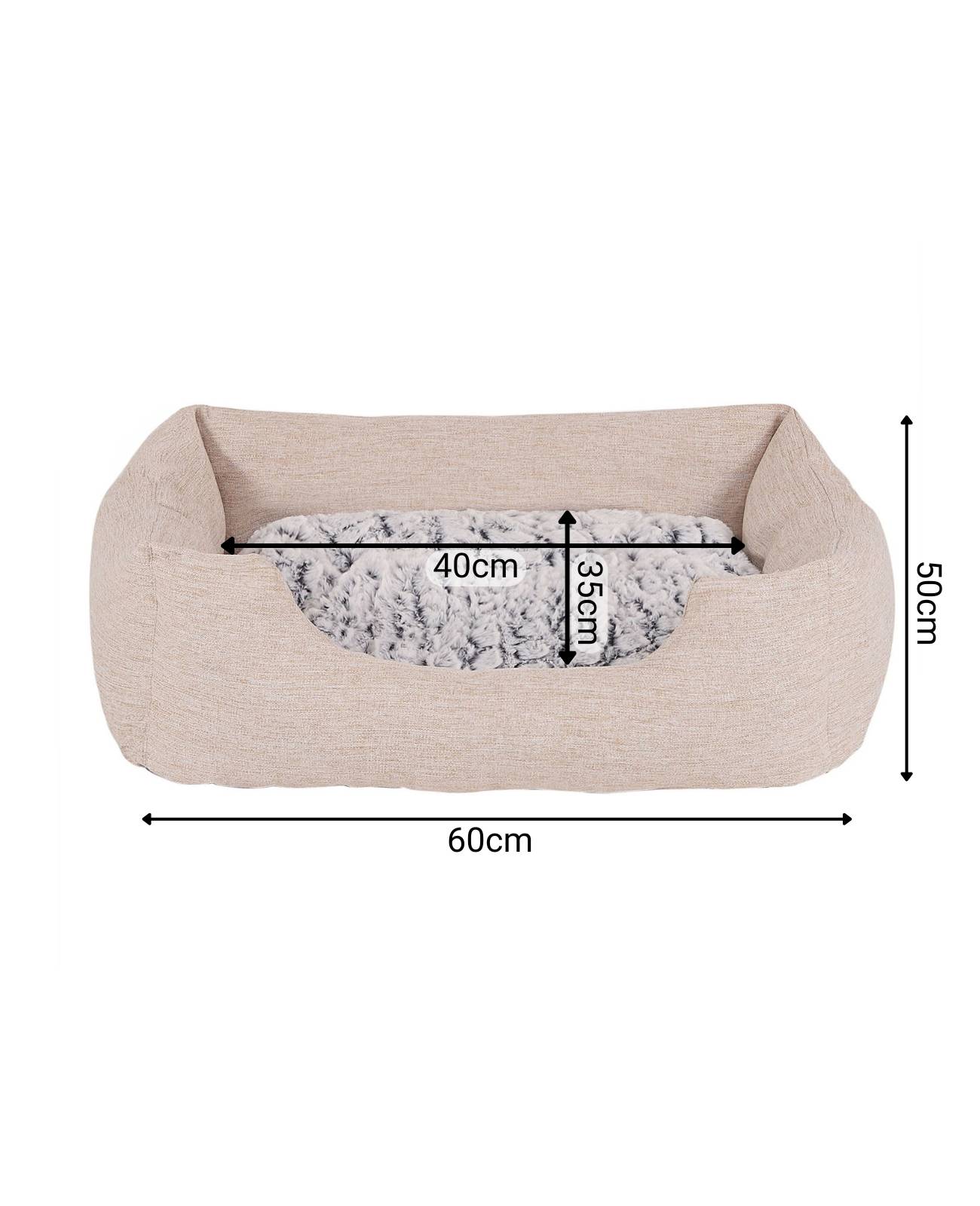 lionto Katzenbett, stilvolles Kuschelkörbchen mit tiefem Einstieg, Wendekissen & rutschfestem Boden, 60x50 cm, beige