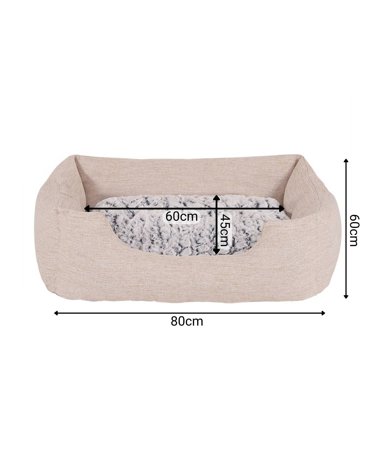 lionto Kuschelbett für Hunde, gemütliches Hundebett mit herausnehmbarem Wendekissen, rutschfestem Boden, 80x60 cm, beige