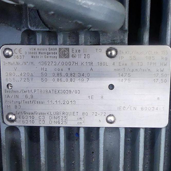 VEM motors Drehstrommotor K11R 180L 4 Exe II T3 TPM HW (136273/0007H)