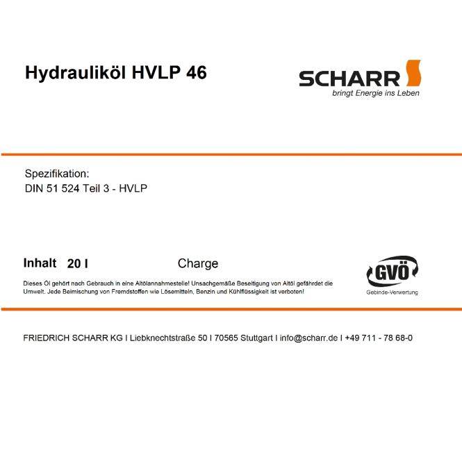 Scharr Hydrauliköl 46 (Scharr HVLP 46-20L)
