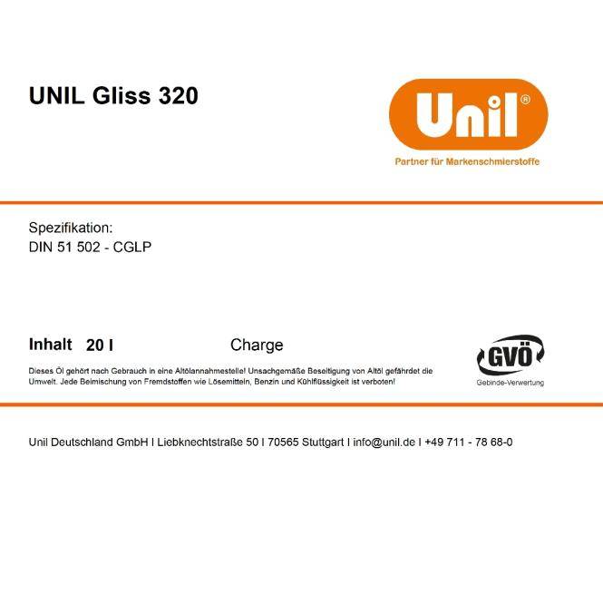 Unil Bett- und Gleitbahnöl Gliss 320 (Unil CGLP 320-208L)