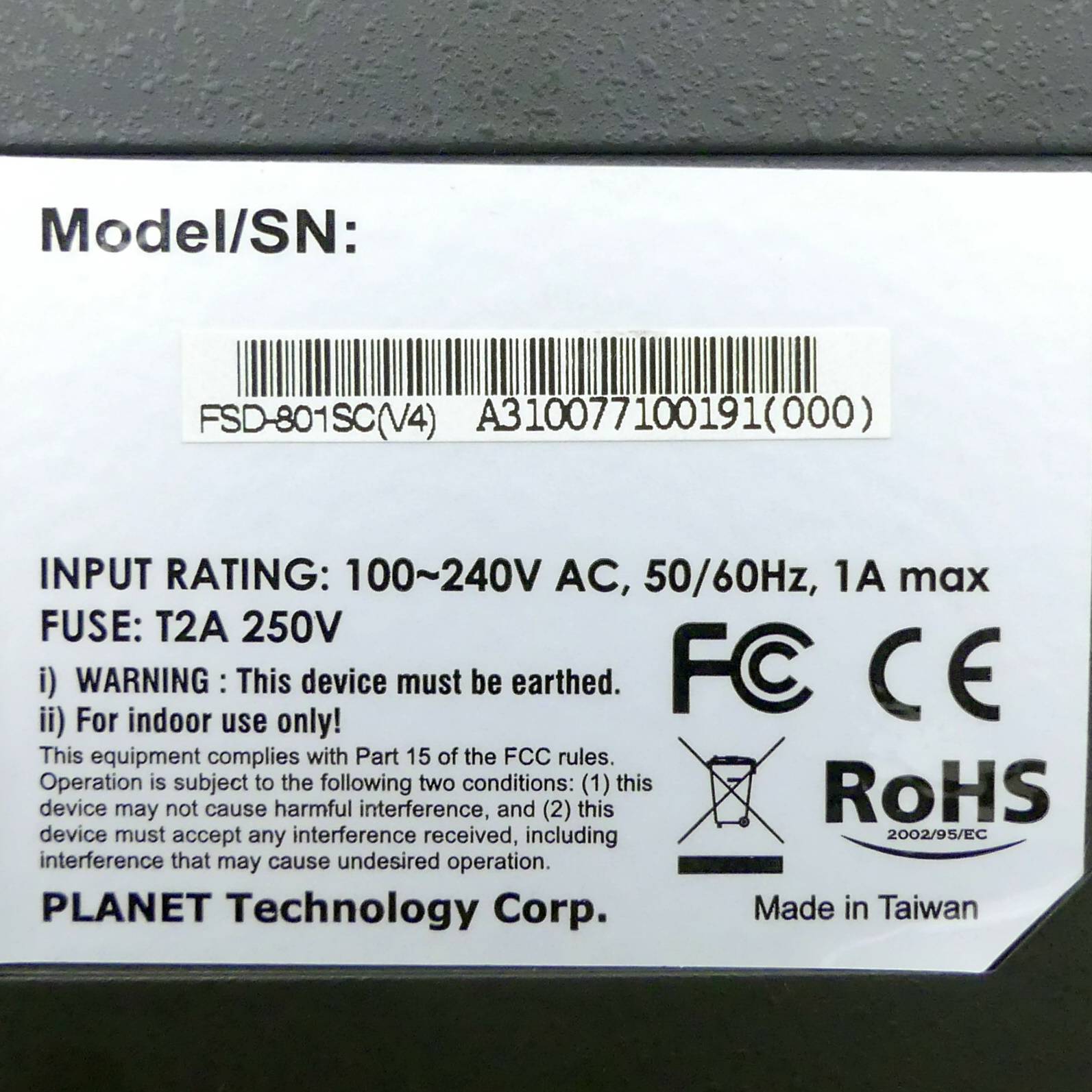 Planet Ethernet Switch (FSD-801)