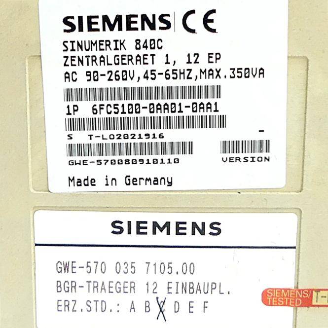 Siemens Zentrales Steuergerät SINUMERIK 840C (6FC5100-0AA01-0AA1)