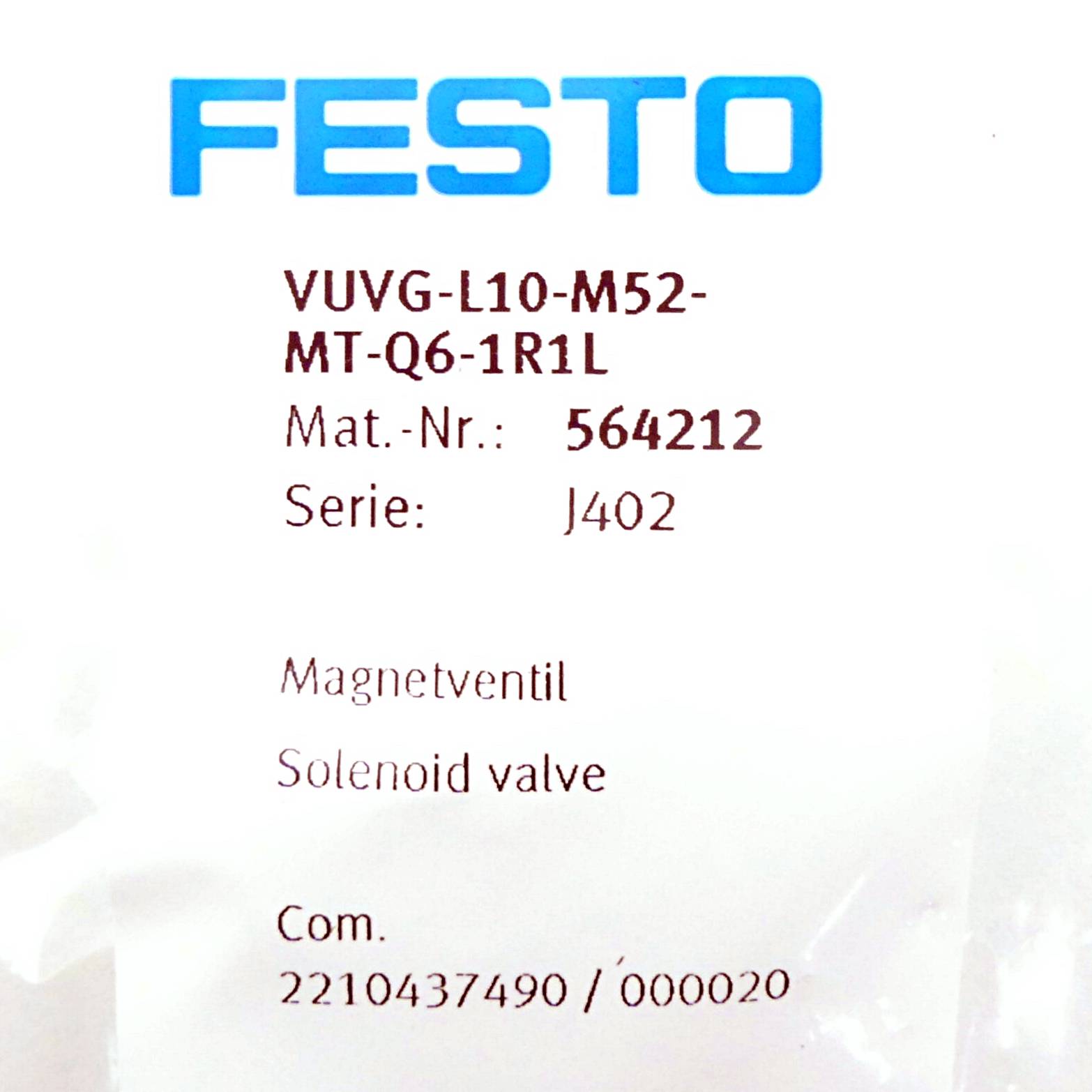 FESTO Magnetventil VUVG-L10-M52-MT-Q6-1R1L (564212)