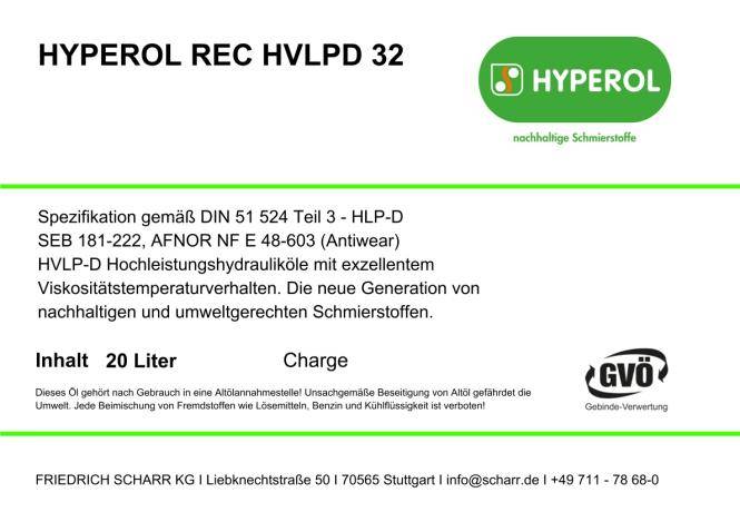 Hyperol Hydrauliköl REC HVLP-D 32 (Hyperol HVLP-D 32-20L)