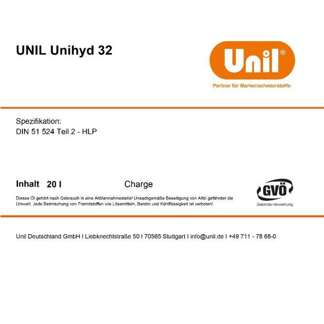 Unil Hydrauliköle Unihyd 32 (Unil HLP 32-208L)