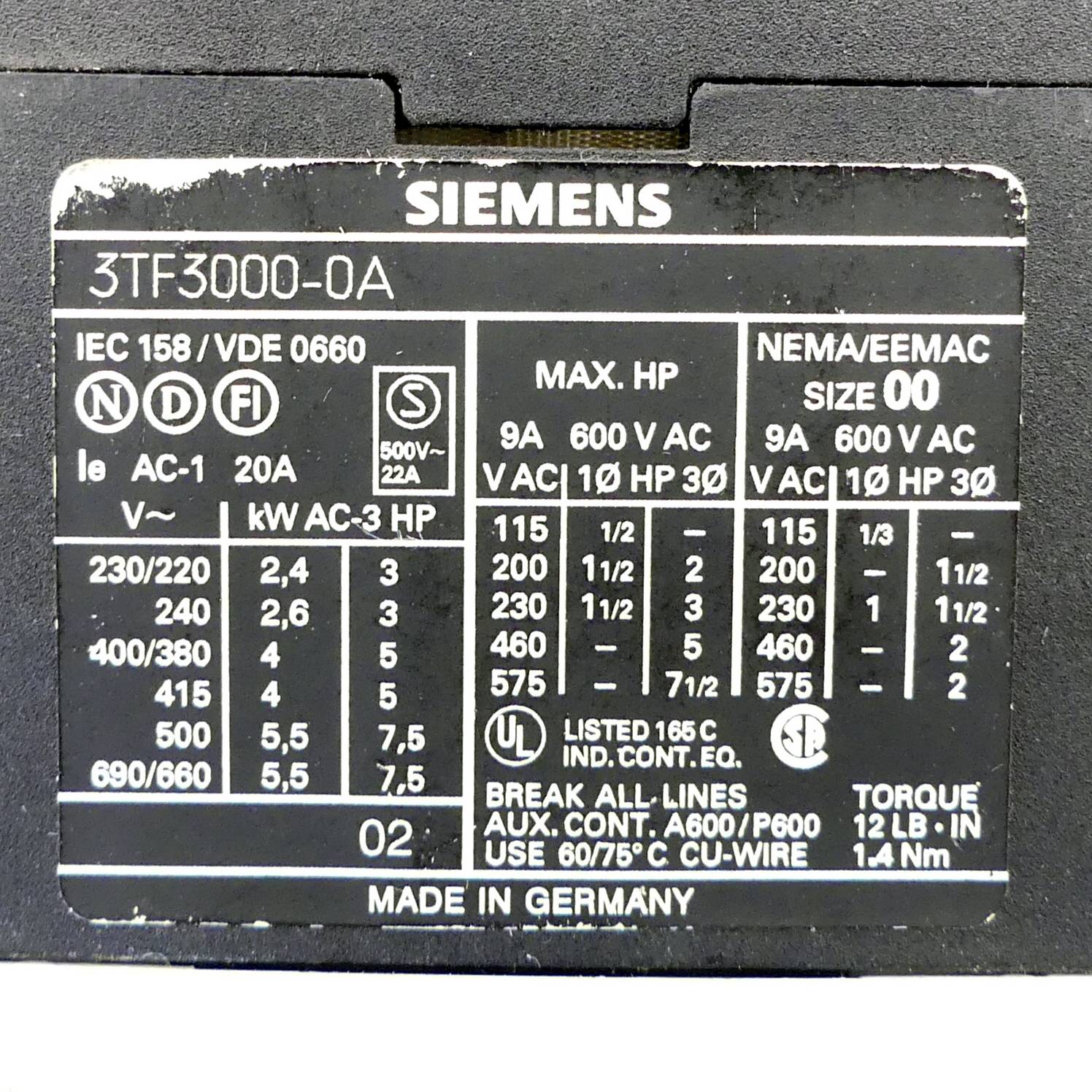 Siemens Hilfsschütz (3TF3000-0A-24V)