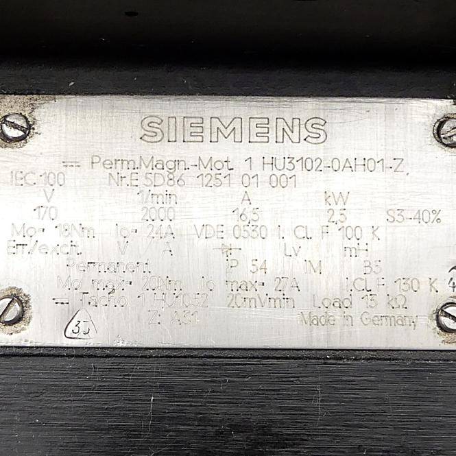 Siemens Permanent Magnet Motor (1 HU3102-0AH01-Z)
