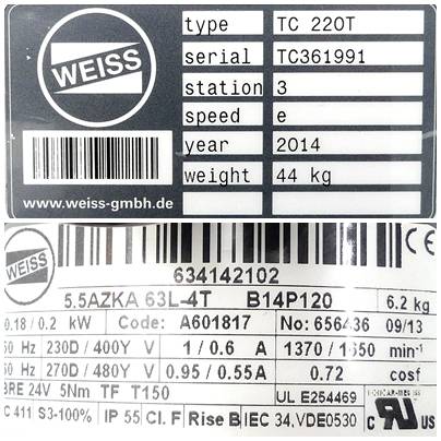 WEISS Rundschalttisch mit 3 Stationen TC361988 (TC 220T + 5.5AZKA 63L-4T)