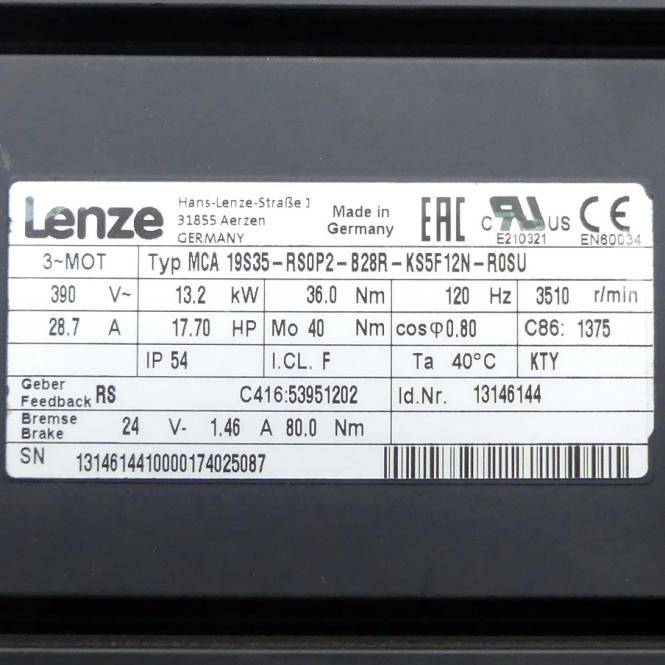 Lenze Servomotor (MCA19S35-RS0P2-B28R-KS5F12N-R0SU)