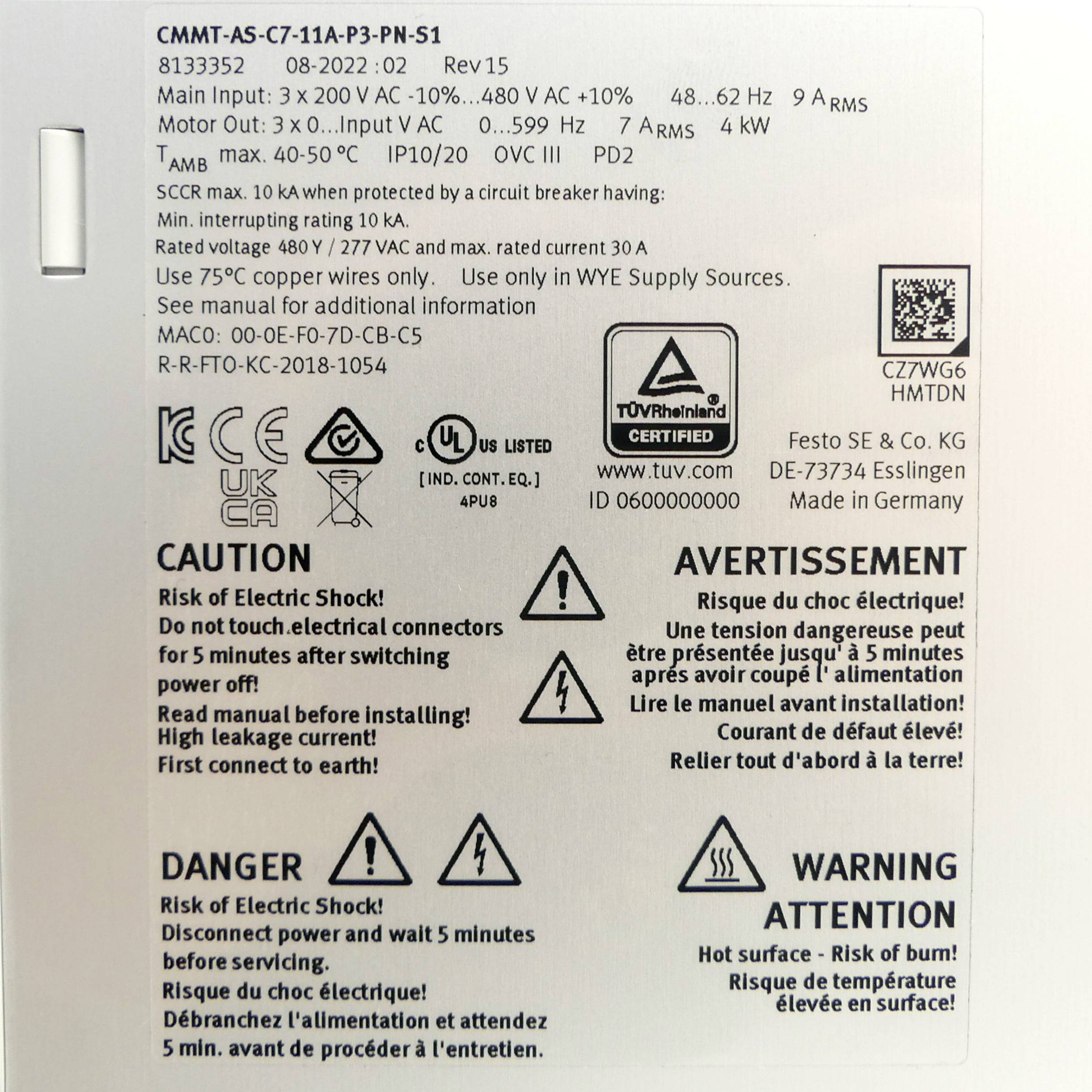 FESTO Servoantriebsregler CMMT-AS-C7-11A-P3-PN-S1 (8133352)