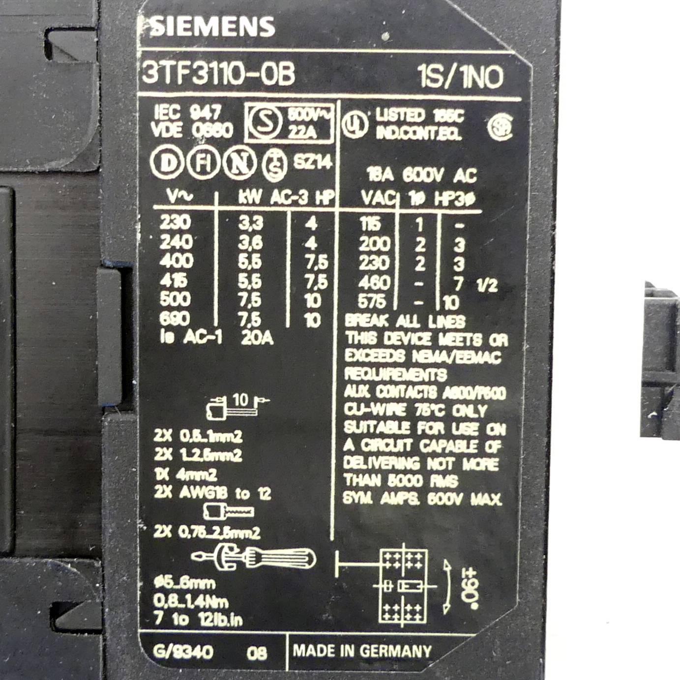Siemens Hilfsschütz (3TF3110-0BB4)
