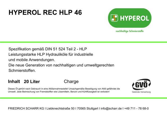 Hyperol Hydrauliköl REC HLP 46 (Hyperol HLP 46-20L)