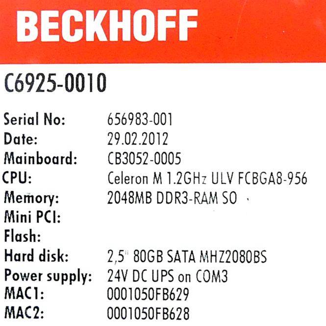 BECKHOFF Lüfterloser Schaltschrank-Industrie-PC (C6925-0010)