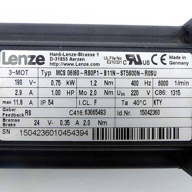 Lenze Servo-Synchronmotor (MCS 06I60-RS0P1-B11N-ST5S00N-R0SU)