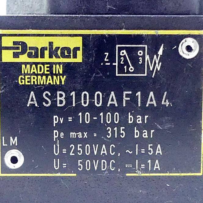 Parker Druckschalter ASB100AF1A4 mit Zwischenplatte H06PSB-994 (ASB100AF1A4; H06PSB-994)