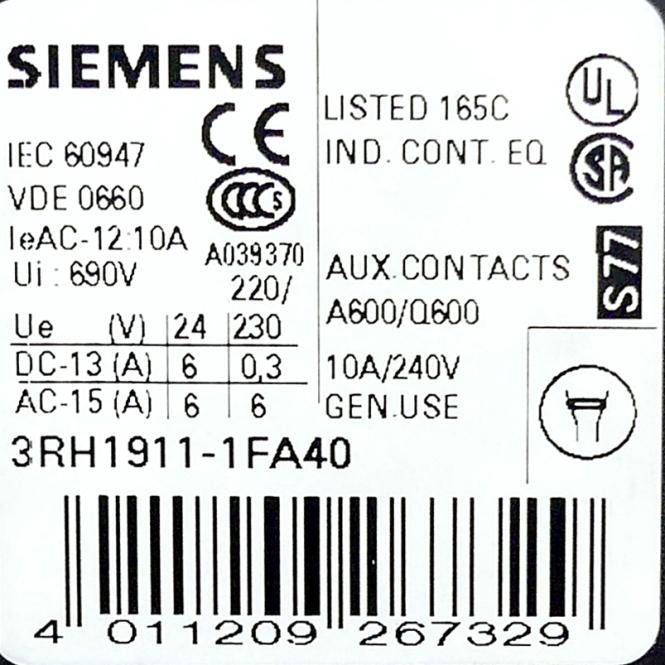 Siemens Hilfsschalterblock (3RH1911-1FA40)