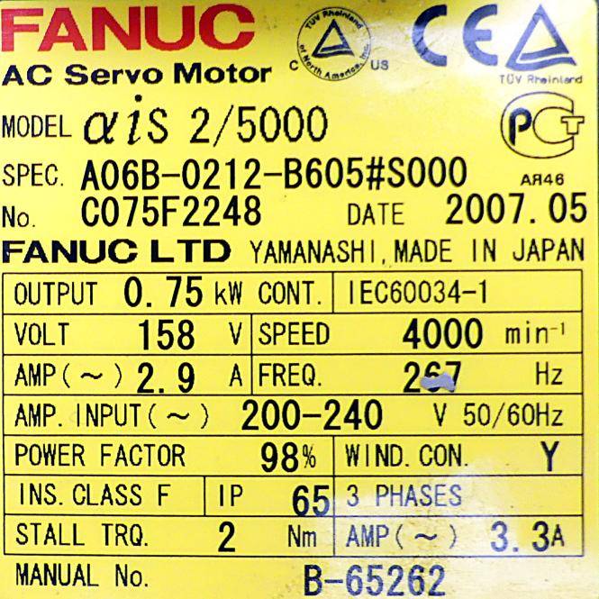 FANUC Servomotor ais 2/5000 (A06B-0212-B605#S0000)