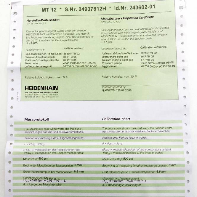 HEIDENHAIN Längenmessgerät MT 12 3659PTB02 (243602-01)