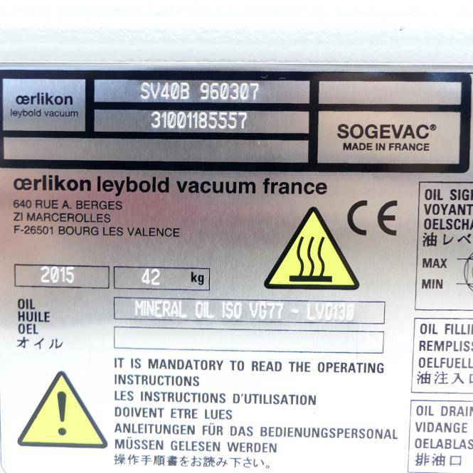 leybold Ölgedichtete Vakuumpumpen (SV40B 960307)