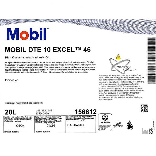 Mobil Hydrauliköl DTE 10 Excel 46 20 Liter (Mobil Excel 46)