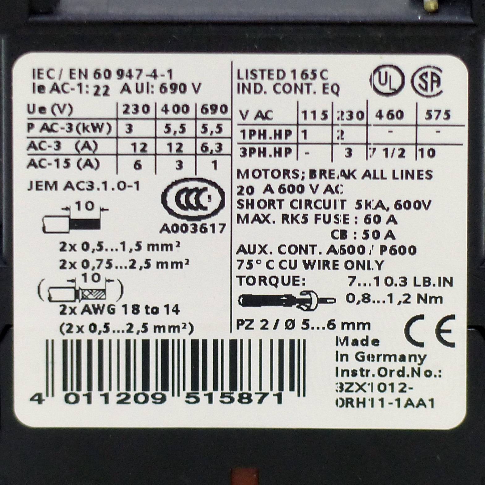 Siemens Schütz (3RT1017-1BB44-3MA0)