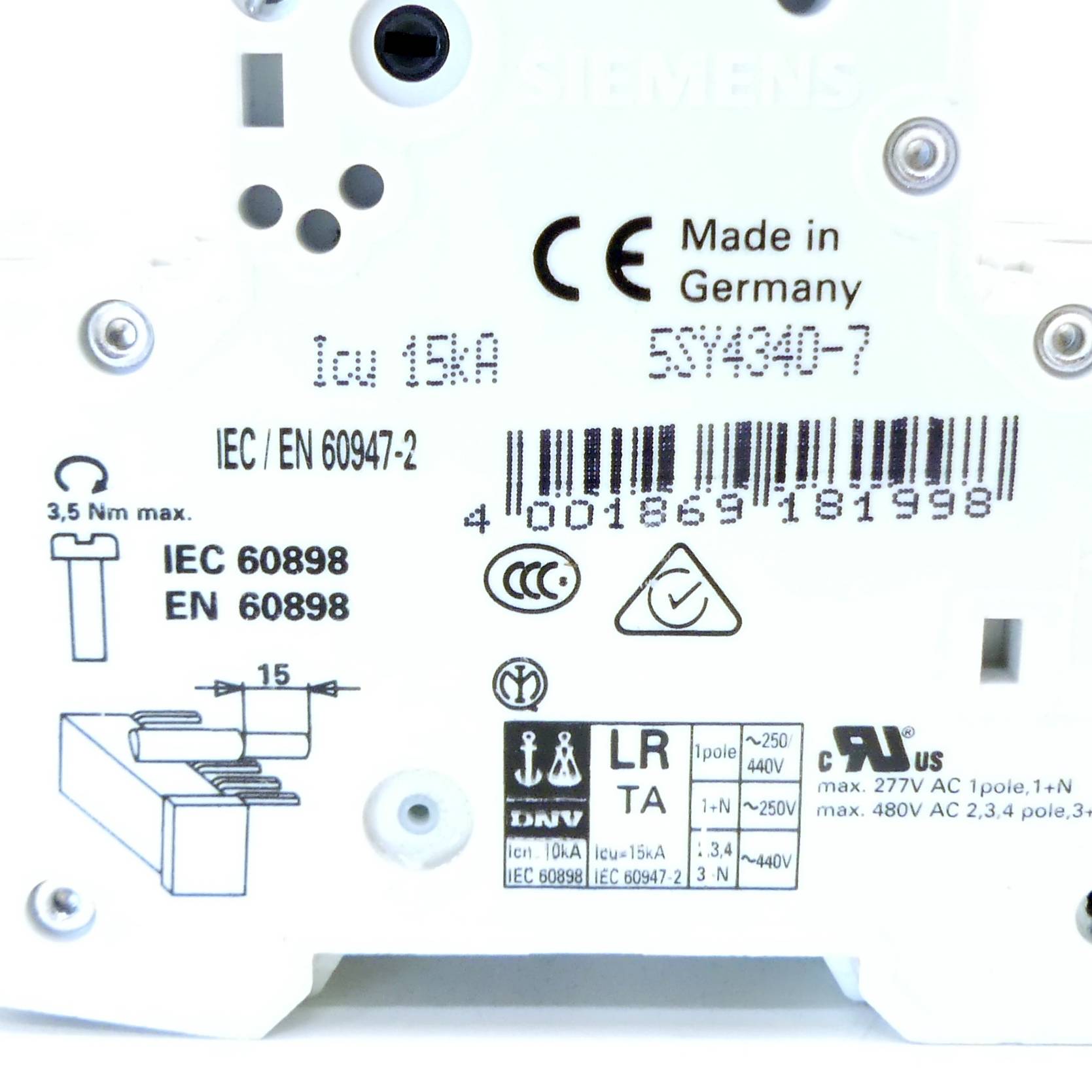 Siemens Leistungsschutzschalter 5SY43 MCB C40 (4001869181998)
