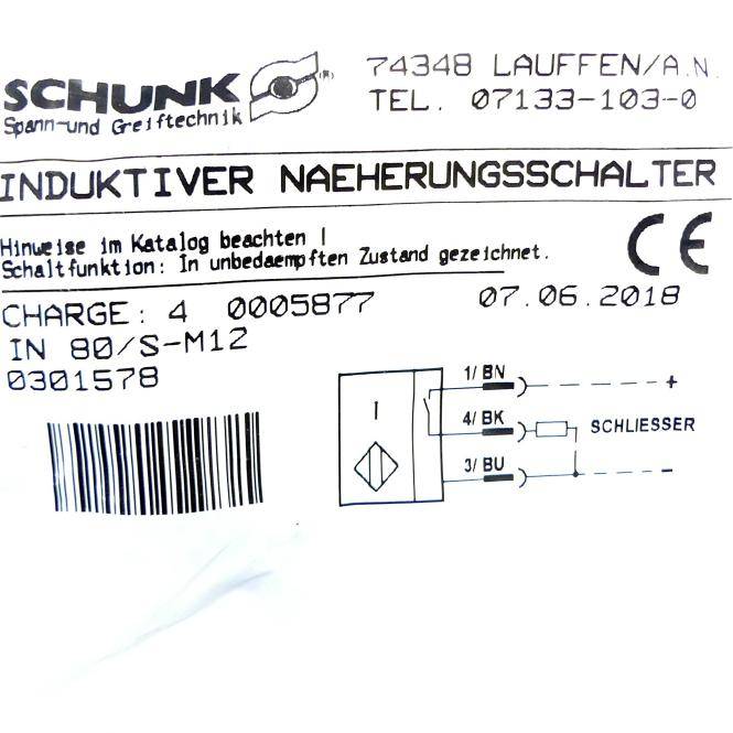 SCHUNK Induktiver Näherungsschalter IN 80/S-M12 (0301578)