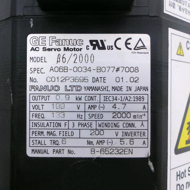 FANUC Servomotor A06B-0034-B077#7008 (C012P3695)