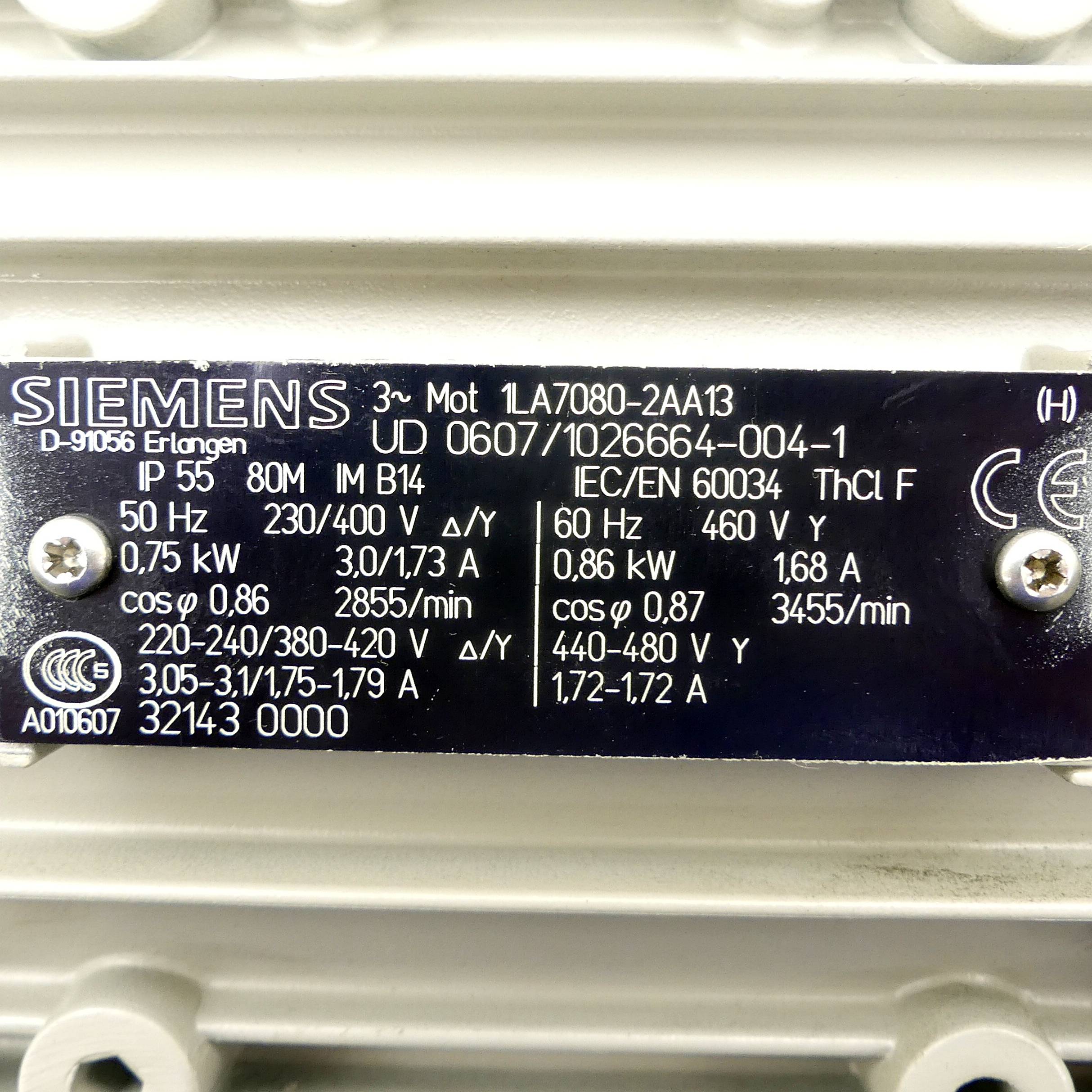 Siemens Drehstrommotor 1LA7080-2AA13 (UD 0607/1026664-004-1)