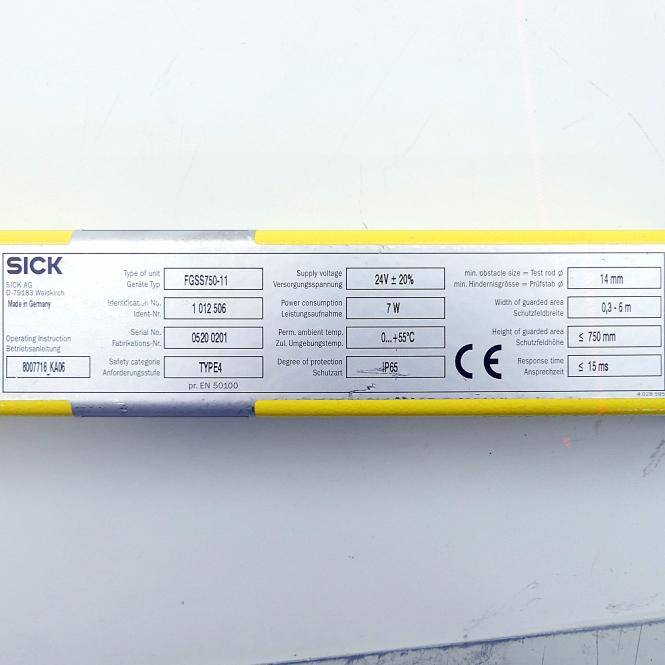 SICK Sicherheitslichtvorhang Sender FGSS750-11 (1 012 506)