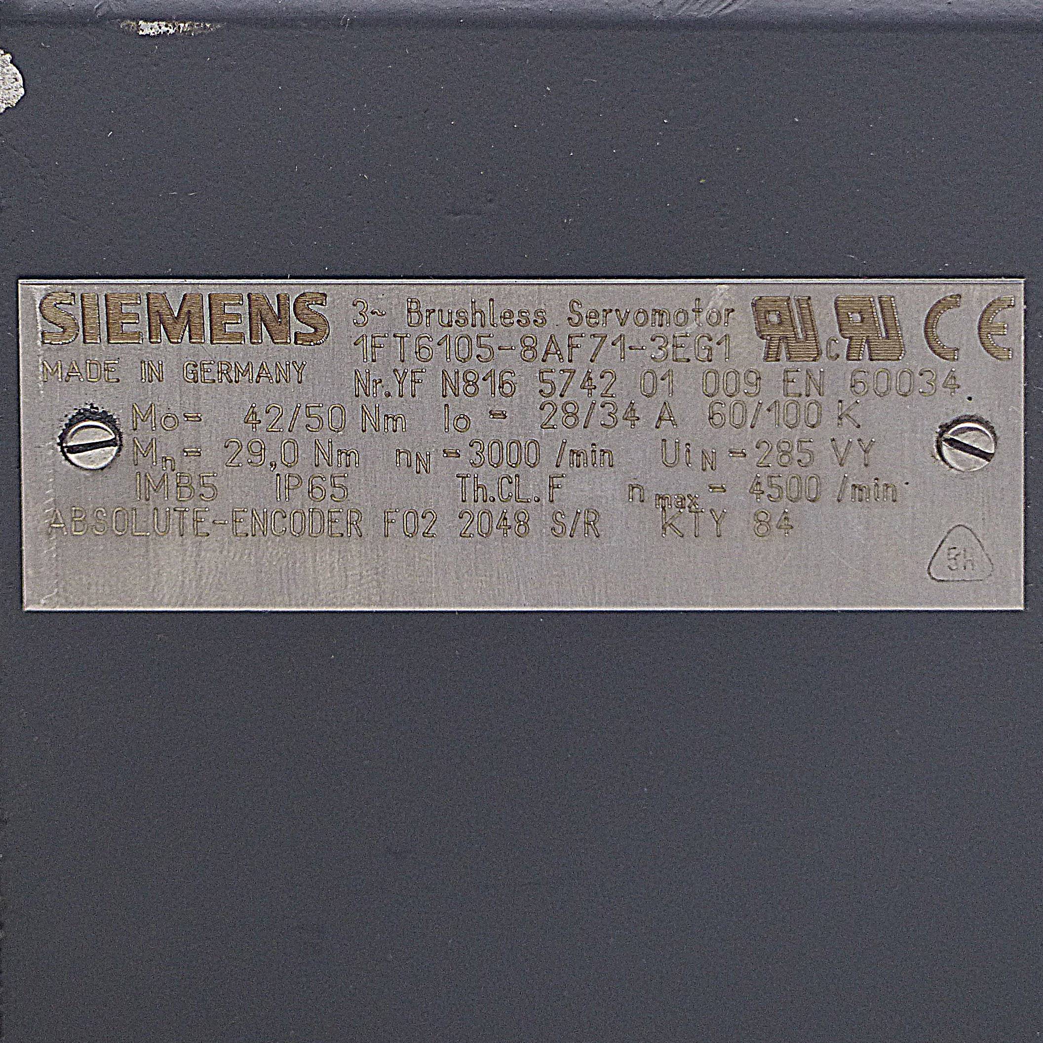 Siemens Bürstenloser Servomotor (1FT6105-8AF71-3EG1)