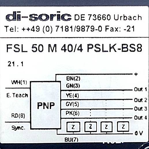 di-soric Sensor FSL 50 M 40/4 PSLK-BS8 (FSL 50 M 40/4 PSLK-BS8)