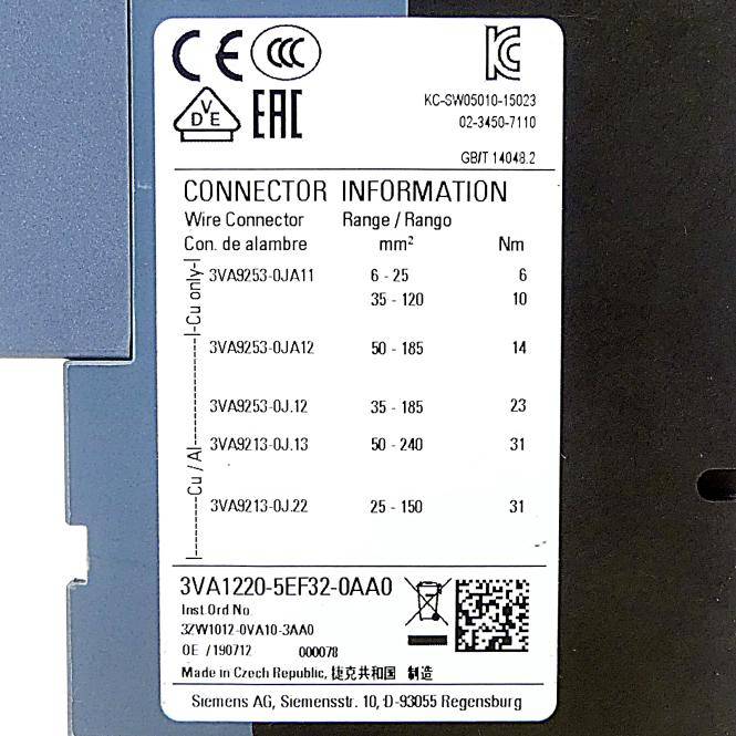 Siemens Leistungsschalter 3VA1 (3VA1220-5EF32-0AA0)