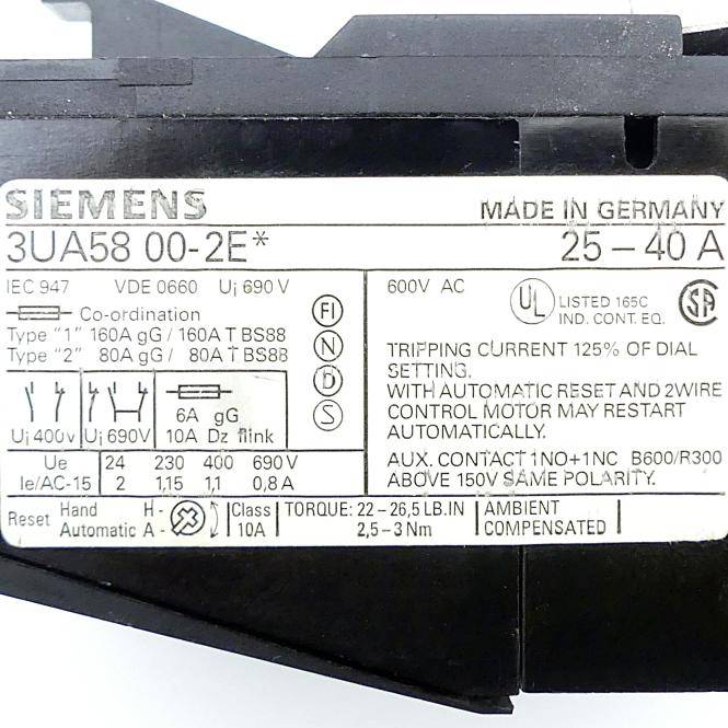 Siemens Überlastrelais 25-40A (3UA58 00-2E*)