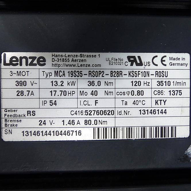 Lenze Servomotor MCA-19S35-RS0P2-B28R-KS5F10N-R0SU (13146144)