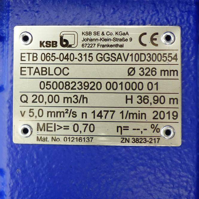KSB Blockpumpe Etabloc ETB 065-040-315 (ETB 065-040-315 GGSAV10D300554)