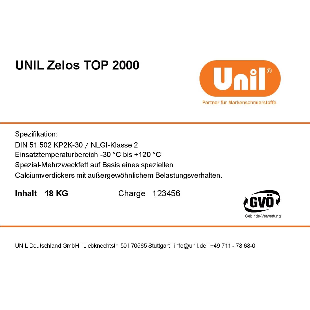Unil Spezial-Mehrzweckfett Zelos TOP 2000 (Unil TOP 2000-24St Lube Shuttle)
