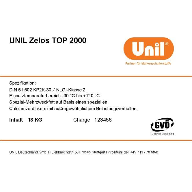 Unil Spezial-Mehrzweckfett Zelos TOP 2000 1 Stück (Unil TOP 2000-18kg)