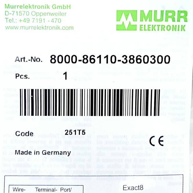 Murrelektronik Exact8, 6xM8, 4-pol., Ltg.fest (8000-86110-3860300)