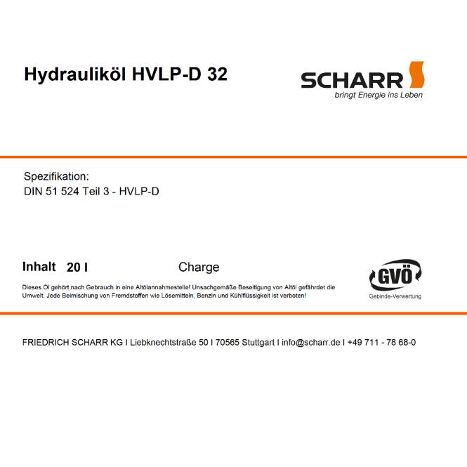 Scharr Hydrauliköl 32 (Scharr HVLP-D 32-20L)