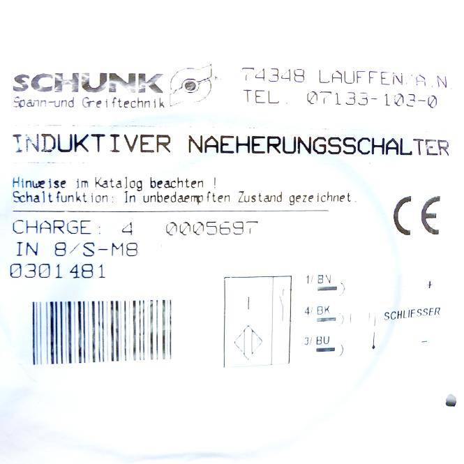 SCHUNK Induktiver Näherungssensor IN 8/S-M8 (0301481)