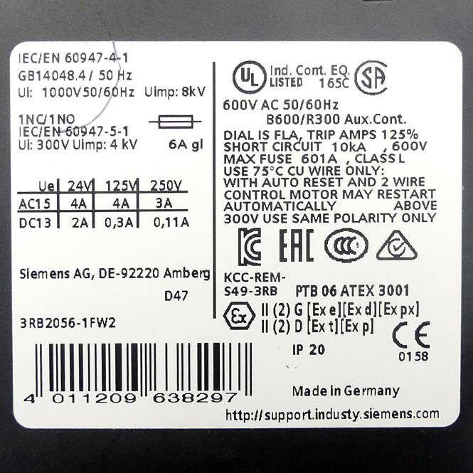 Siemens Überlastrelais (3RB2056-1FW2)