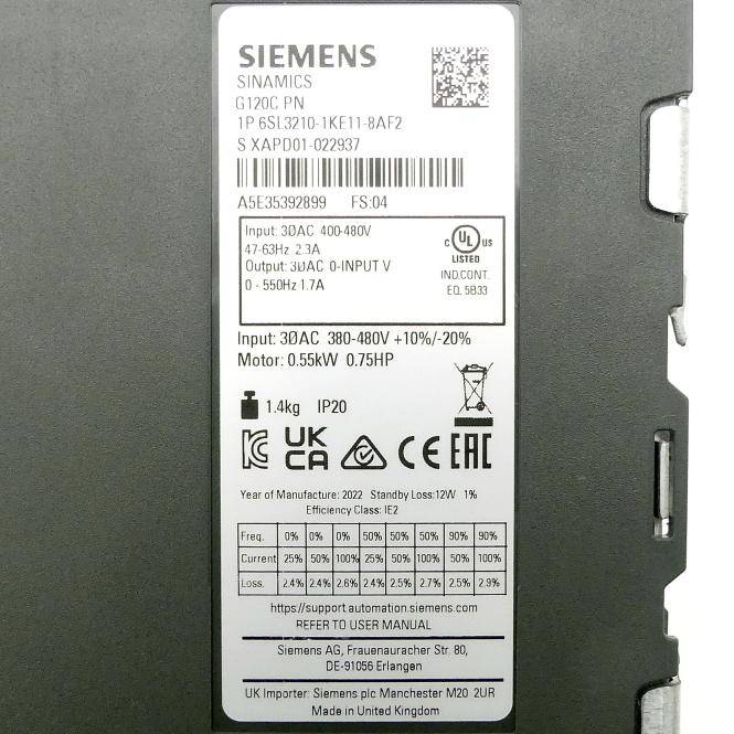 Siemens SINAMICS G120C Frequenzumrichter (6SL3210-1KE11-8AF2)