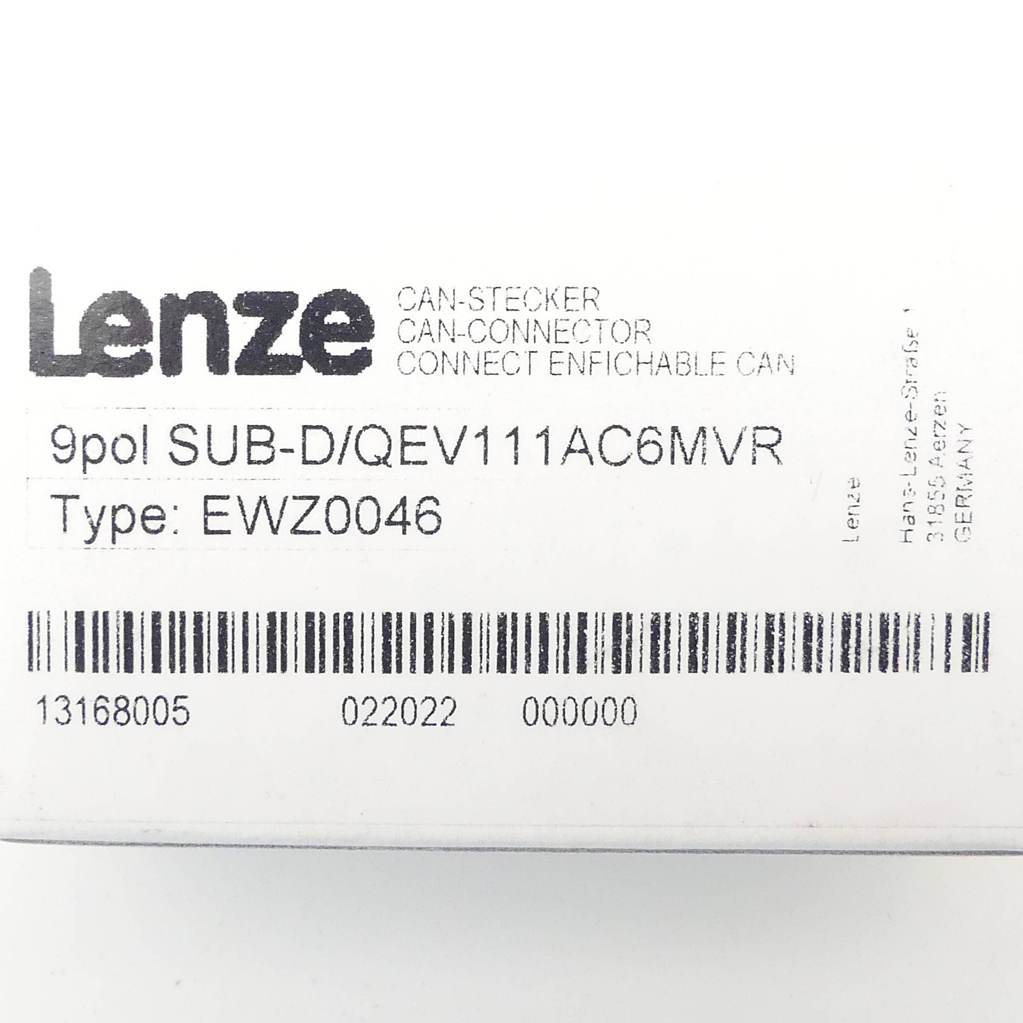 Lenze CAN-Stecker 9pol SUB-D/QEV111AC6MVR (EWZ0046)