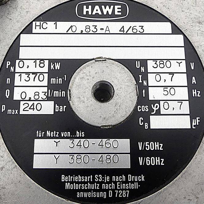 HAWE Hydraulikaggregat HC1/0.83-A 4/63 (HC1/0.83-A 4/63)