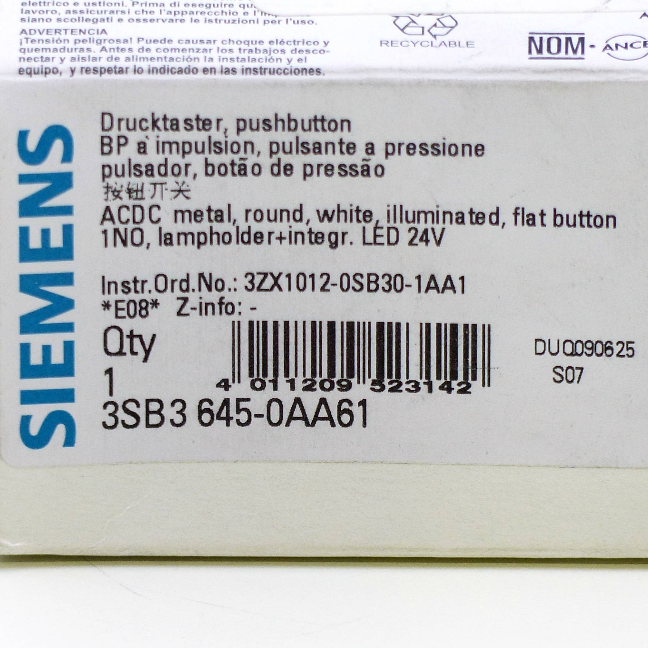 Siemens weißer Drucktaster (3SB3645-0AA61)